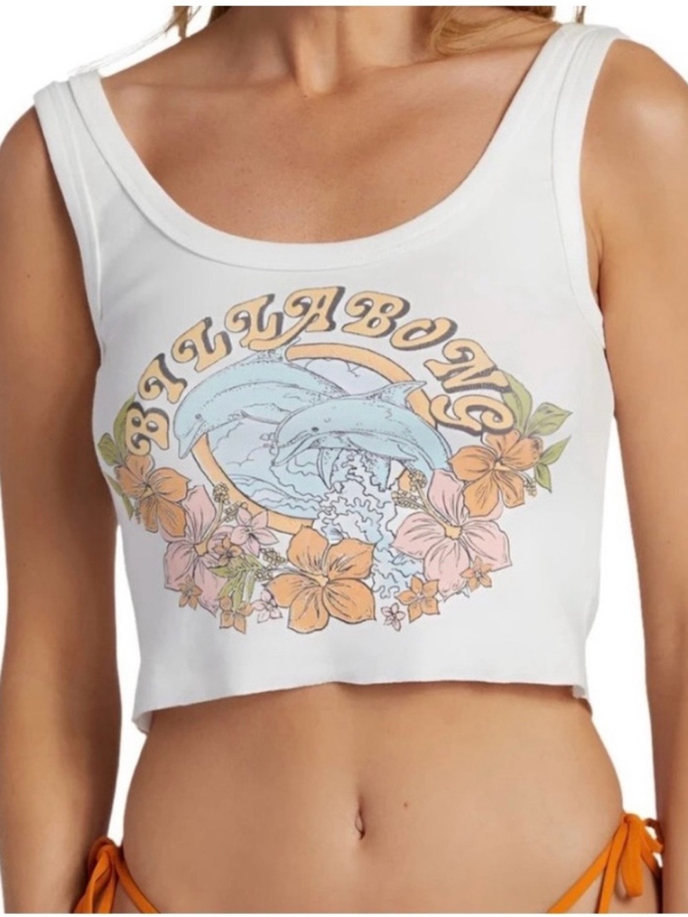 Billabong Tropical Feelings Graphic Cropped Tank Top Bikini Coverup Sz Small